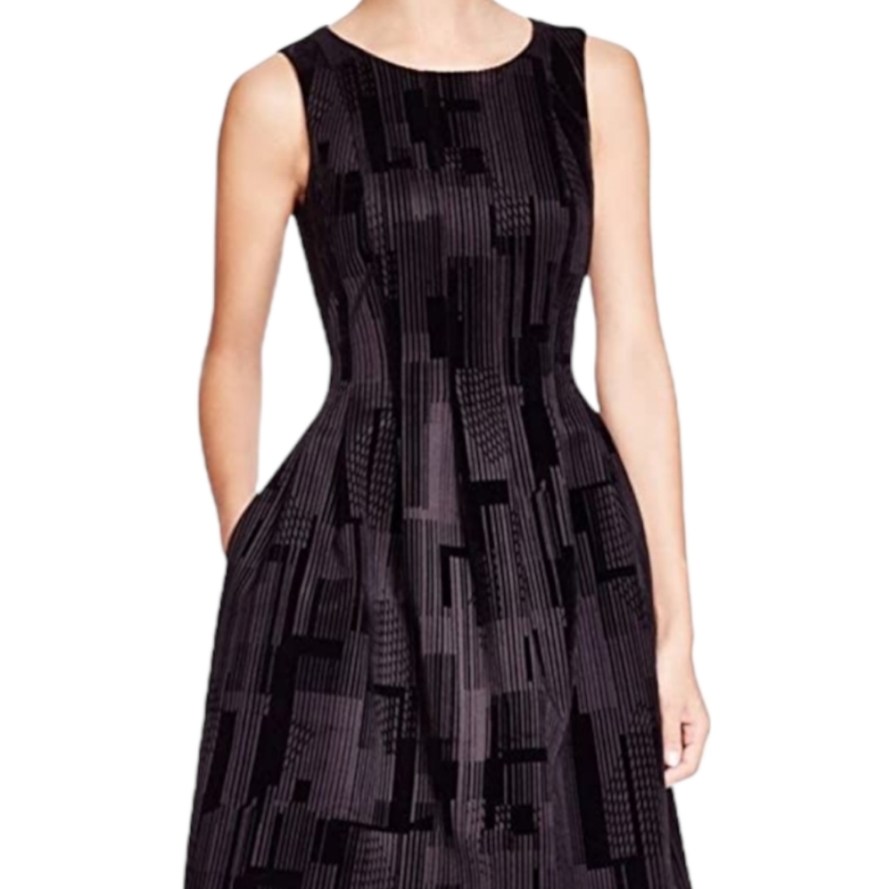 Calvin Klein Tree Print Flocked Fully lined A-line Dress sz 14